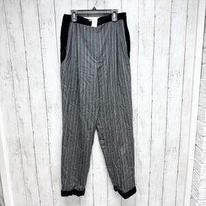 Vintage Valentino Miss V Pants Women Size 44 Velvet Stripe Button Black Trousers